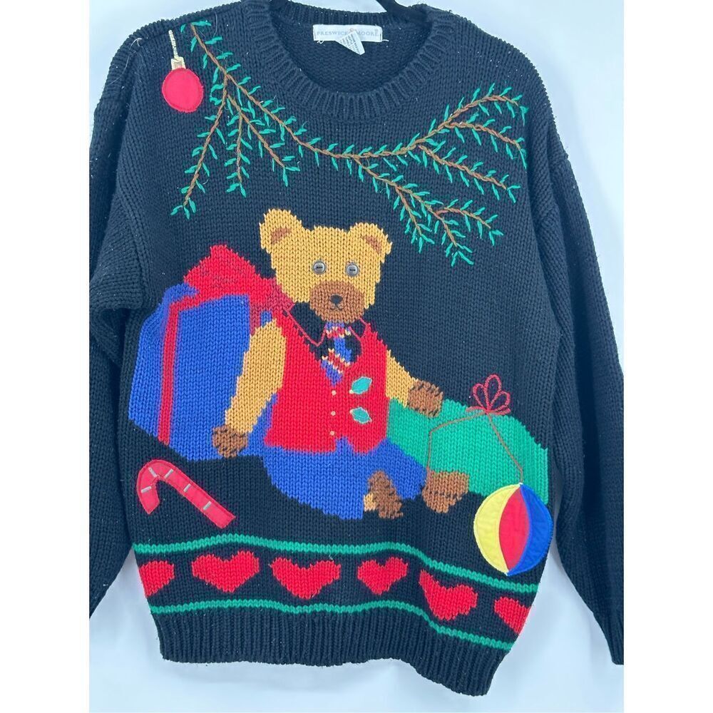 Preswick & Moore size L vintage Christmas Winter Teddy Bear Sweater - Picture 3 of 7